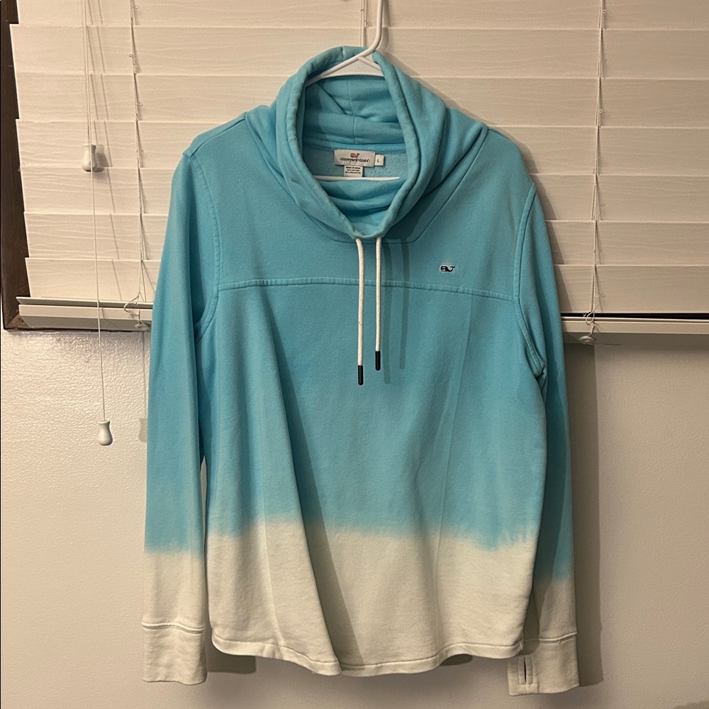 Vineyard Vines Aqua to White Ombre Cowl Pullover